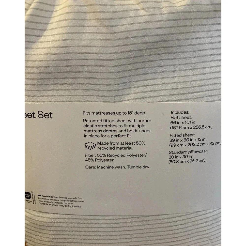 Gray Striped Microfiber Sheet Set - The Room Essentials Twin/Twin XL